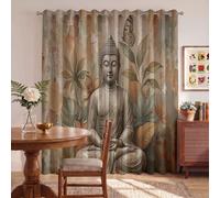 HASLEFND Tende per bambini ragazzi ragazze Arte religiosa orientale | Statua Buddha, farfalla, foglia occhielli oscuranti termicamente isolati tende per finestra per cameretta dei bambini132 X 160 cm