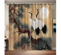 HASLEFND Tende Termiche Oscuranti Edificio del Illustrazione cinese Gru dalla corona rossa, pino antico e luna rotonda Set 2 Pannelli 140 X 260 cm con Occhielli Camera da Letto Soggiorno Beige