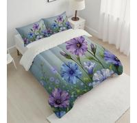 HASLEFND Trapuntino Piante e fiori Stampato in Morbida Microfibra | Trapunta Primavera Estate Mezza Stagione - Fiori boccioli e foglie verdi del lino, Matrimoniale 260 x 240 cm - Viola