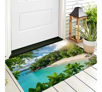 HASLEFND Zerbino 40 x 60 cm, per ingresso, antiscivolo, lavabile, per interni, a pelo corto,Fotografia di paesaggi naturali Foresta tropicale sulla spiaggia, piccolo tappeto per camera da lettoVerde