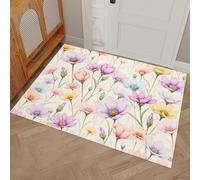 HASLEFND Zerbino 40 x 60 cm per Interni ed Esterni, Stile acquerello dipinto a mano Un magnifico mare di fiori, tappetino lavabile in lavatrice, super morbido e antiscivolo,per camere da letto,Viola