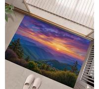 HASLEFND Zerbino 45 x 75 cm, per ingresso, antiscivolo, lavabile, per interni, a pelo corto,Paesaggio naturale Catene montuose, tramonto e nuvole, piccolo tappeto per camera da lettoViola
