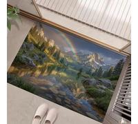 HASLEFND Zerbino 45 x 75 cm, per ingresso, antiscivolo, lavabile, per interni, a pelo corto,Paesaggio naturale Laghi, montagne, arcobaleni, piccolo tappeto per camera da lettoVerde