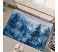 HASLEFND Zerbino 45 x 75 cm, per ingresso, antiscivolo, lavabile, per interni, a pelo corto,Paesaggio naturale Nebbia fitta nella foresta, piccolo tappeto per camera da lettoBlu
