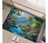 HASLEFND Zerbino 50 x 80 cm, per ingresso, antiscivolo, lavabile, per interni, a pelo corto,Paesaggio tropicale Fiumi, giungle, fiori, piccolo tappeto per camera da lettoVerde