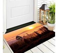HASLEFND Zerbino 80 x 120 cm, per ingresso, antiscivolo, lavabile, per interni, a pelo corto,Paesaggio al tramonto Foresta di Sun Mist, piccolo tappeto per camera da lettoArancia