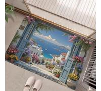 HASLEFND Zerbino 80 x 120 cm, per ingresso, antiscivolo, lavabile, per interni, a pelo corto,stile mediterraneo Architettura bonsai del paesaggio marino, piccolo tappeto per camera da lettoBlu