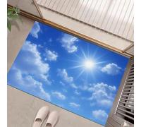 HASLEFND Zerbino 90 x 150 cm, per ingresso, antiscivolo, lavabile, per interni, a pelo corto,Fotografia di paesaggio Sole, cielo, nuvole bianche, piccolo tappeto per camera da lettoBlu