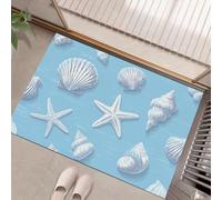 HASLEFND Zerbino con Oceano Retro Stella marina e conchiglia, assorbente, antiscivolo, a basso profilo | per ingresso, interno, cucina, lavabile in lavatrice, per animali domestici