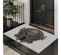 HASLEFND Zerbino Lavabile Arte a rilievo Elmo da cavaliere, 40 x 60 cm Assorbente e Antiscivolo Zerbino, I Tappeti sono Ideali per Ingresso, Porta e Animali Domestici, Nero e oro