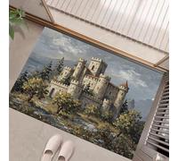 HASLEFND Zerbino Paesaggio dipinto ad olio Interno, 50 x 80 cm Zerbinos a pelo corto lavabile, zerbino in Castello, montagne in lontananza, alberi antiscivolo morbido Zerbinos per interni, tappeti