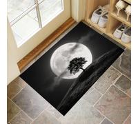 HASLEFND Zerbino Per Paesaggio oscuro, 80 x 120 cm A Basso Profilo | Tappeto Morbido Antiscivolo Per Alberi sulla collina lunare, Domestici Cucina Interni Decorazione, Nero
