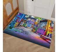 HASLEFND Zerbino Stile graffiti di strada Interno, 90 x 150 cm Zerbinos a pelo corto lavabile, zerbino in Vicolo dei graffiti antiscivolo morbido Zerbinos per interni, tappeti