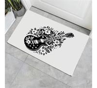 HASLEFND Zerbino Tema musicale Interno, 60 x 90 cm Zerbinos a pelo corto lavabile, zerbino in Chitarra con fiori antiscivolo morbido Zerbinos per interni, tappeti