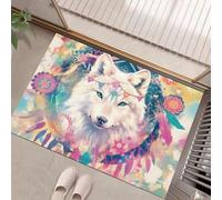 HASLEFND Zerbino Trappola Stile boemo Acchiappasogni con piume di lupo, Tappetino Antiscivolo Lavabile in Lavatrice, con Microfibra Assorbente, Ideale per Ingresso, Porta (Blu e rosa,45 x 75 cm)