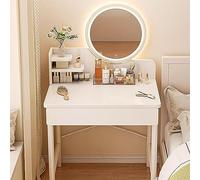 HASMI - Tavolo da trucco a LED con cassetti, elegante scrivania per ragazze, decorazione per camera da letto, stazione di bellezza con illuminazione elegante
