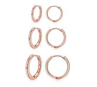 Hasnsofie Orecchini a cerchio per donna e ragazza in argento fine 925, 3 paia piccoli orecchini a cerchio per cartilagine, set di orecchini Huggies, 10, 12, 14 mm, Argento