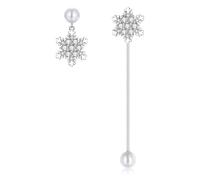 Hasnsofie Orecchini da donna, in argento Sterling 925, a forma di fiocco di neve, ipoallergenici, a nappa, con zirconi, per il giorno di Natale, 11mm x 12mm, 54mm lang, 2.89g, Zirconia cubica