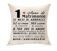 Hasodeo Buon 1° Anniversario di Matrimonio Copricuscino 45x45 Cuscino Decorazione Original 1 Anno di Matrimonio Regali per Sposi Novelli Moglie e Marito Regalo Nozze di Cotone (1 anno)