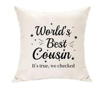 Hasodeo Federa per cuscino con scritta in lingua inglese "World's Best Cousin It's True We Checked", per cugini, beige, 45 x 45 cm, divertente, decorativa, regalo per Natale, compleanno, Capodanno