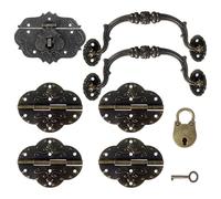 Haspe Vintage Set di chiusure antiche in bronzo antico design con viti, chiusure per mobili, maniglie e serratura, accessori per serrature a cassapanche, cursori classicismo
