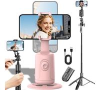 Hassignment Smart AI Facial Recognition Phone Tripod, Auto Face Tracking & 360° Rotating Tripods Selfie Stick, Smart Tracking Gimbal Tripod with Remote for Video Recording (Pink with Tripod)