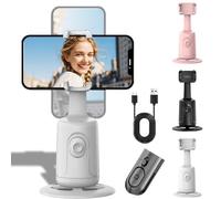 Hassignment Smart AI Facial Recognition Phone Tripod, Auto Face Tracking & 360° Rotating Tripods Selfie Stick, Smart Tracking Gimbal Tripod with Remote for Video Recording (White)