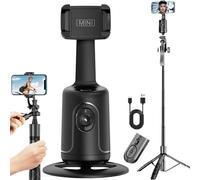 Hassignment Smart AI Facial Recognition Phone Tripod, Auto Face Tracking & 360° Rotating Tripods Selfie Stick, Smart Tracking Gimbal Tripod with Remote for Video Recording (Black with Tripod)
