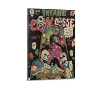 HASUEQWERURU Poster decorativo da parete in stile vintage con immagine di una possa di un clown folle, poster decorativo su tela, per soggiorno e camera da letto, 50 x 75 cm, con cornice