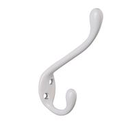 HASWARE 6 PCS Double Prong Robe Hook, Dual Coat Hooks with 12 Pieces Screws Antique Wall Mounted Hooks Robe Vintage Hooks Hangers Large Heavy Duty for Hat Clothes Hanger Towel Keys (White)