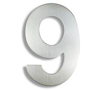 HASWARE Numero civico moderno in acciaio inossidabile spazzolato Elegante porta alfabeto placca Street Home Decor (9, 8 pollici argento)