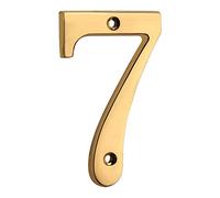 HASWARE Plaquetta Numero Civico 10 cm, Finitura Ottone Lucidato, Design Moderno Curvo Elegante, Numerale Indirizzo Per Porta/Casa/Via (7, Ottone)