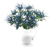 HASWITDA 4 steli artificiali di eringio, fiori di cardo finto mare, in seta di agrifoglio, stelo lungo, flora finta per esterni e interni, decorazione per la casa, bouquet, ghirlande, centrotavola,