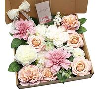HASWITDA Bouquet di fiori artificiali in seta sintetica, decorazione da tavolo per matrimoni, compleanni, baby shower, feste, rosa e bianco