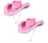 Hat cowboy da 2 pcs, paillettes e piume decorazioni larghi cappello da cowboy scintillante, classico cowgirl traspirante e funzionale per abbigliamento quotidiano, viaggio, cosplay