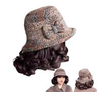 Hat E Parrucca Per Donne,Hat A Secchiello Con Parrucca Calda E Riccia,Elegante Hat Da Mamma,hat Di Lana Spesso Autunno/Inverno Con Parrucca Corta E Riccia Integrata (Khaki)