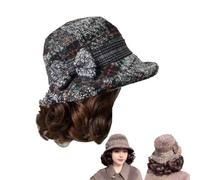 Hat E Parrucca Per Donne, Hat A Secchiello Con Parrucca Calda E Riccia, Elegante Hat Da Mamma,hat Di Lana Spesso Autunno/Inverno Con Parrucca corta e Riccia Integrata (Grigio)