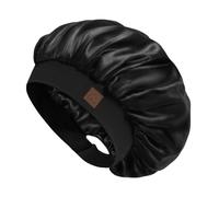 Hat Hut Berretto di Seta Cuffia Seta Capelli Notte, Berretto da Notte Raso per Capelli Ricci Dormire, Fascia Larga Regolabile, Doppio Strato (Nero, Taglia Unica)
