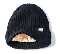 Hat Hut Berretto in lana foderato in raso cappelli invernali morbido berretto con fodera in seta calda lana maglia cappello da sci berretto da donna uomo, Nero , Taglia unica