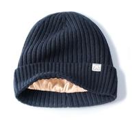 Hat Hut Berretto in lana foderato in raso cappelli invernali morbido berretto con fodera in seta calda lana maglia cappello da sci berretto da donna uomo, blu navy, Taglia unica