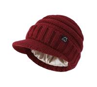 Hat Hut Cappelli da Donna da Uomo in Raso Foderato Cappelli Invernali Caldo Berretto in Maglia Unisex Slouchy Beanie con Visiera (IT, Testo, Taglia Unica, Rosso)