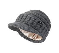 Hat Hut Cappelli da Donna da Uomo in Raso Foderato Cappelli Invernali Caldo Berretto in Maglia Unisex Slouchy Beanie con Visiera (IT, Testo, Taglia Unica, Grigio)