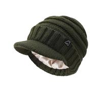 Hat Hut Cappelli da Donna da Uomo in Raso Foderato Cappelli Invernali Caldo Berretto in Maglia Unisex Slouchy Beanie con Visiera (IT, Testo, Taglia Unica, Verde Oliva)