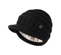Hat Hut Cappelli da Donna da Uomo in Raso Foderato Cappelli Invernali Caldo Berretto in Maglia Unisex Slouchy Beanie con Visiera (IT, Testo, Taglia Unica, Nero)
