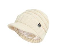 Hat Hut Cappelli da Donna da Uomo in Raso Foderato Cappelli Invernali Caldo Berretto in Maglia Unisex Slouchy Beanie con Visiera (IT, Testo, Taglia Unica, Beige)