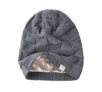 Hat Hut Cappello Invernale da Donna da Uomo, Berretto Foderato in Raso Seta, Caldo Berretto da Sci Unisex Cappello in Maglia Slouch Beanie (IT, Testo, Taglia Unica, Grigio Scuro)