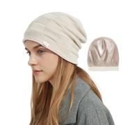 Hat Hut Cappello Invernale da Donna da Uomo, Berretto Foderato in Raso Seta, Caldo Berretto da Sci Unisex Cappello in Maglia Slouch Beanie (IT, Testo, Taglia Unica, Beige)