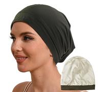 Hat Hut Cuffia per Dormire in 100% Seta di Gelso Cuffia Seta Capelli Notte in Pura Seta per Capelli Ricci per Dormire Foderato (IT, Testo, Taglia Unica, 1-Verde)