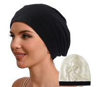 Hat Hut Cuffia per Dormire in 100% Seta di Gelso Cuffia Seta Capelli Notte in Pura Seta per Capelli Ricci per Dormire Foderato (IT, Testo, Taglia Unica, 1-Nero)