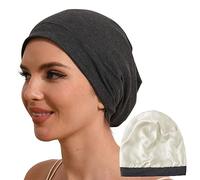 Hat Hut Cuffia per Dormire in 100% Seta di Gelso Cuffia Seta Capelli Notte in Pura Seta per Capelli Ricci per Dormire Foderato (IT, Testo, Taglia Unica, 1-Grigio)